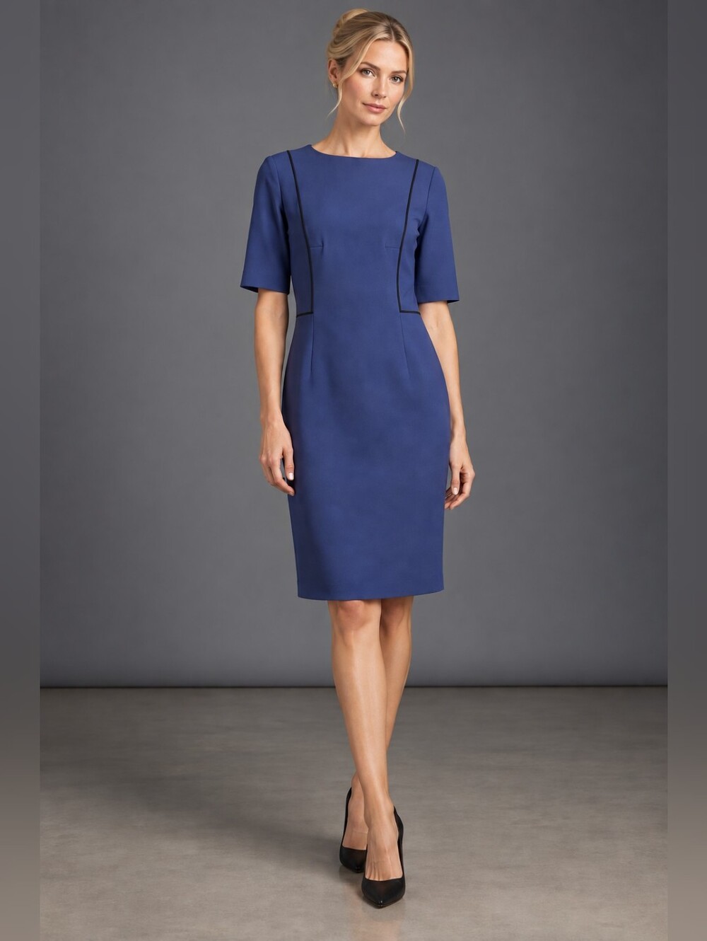 HUGO BOSS Lightweight WOOL Tailored Sheath Dress Navy Black Size 4 Business Work